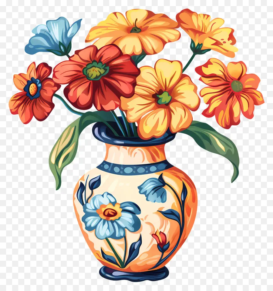 Vaso Com Flores，Flores Coloridas PNG