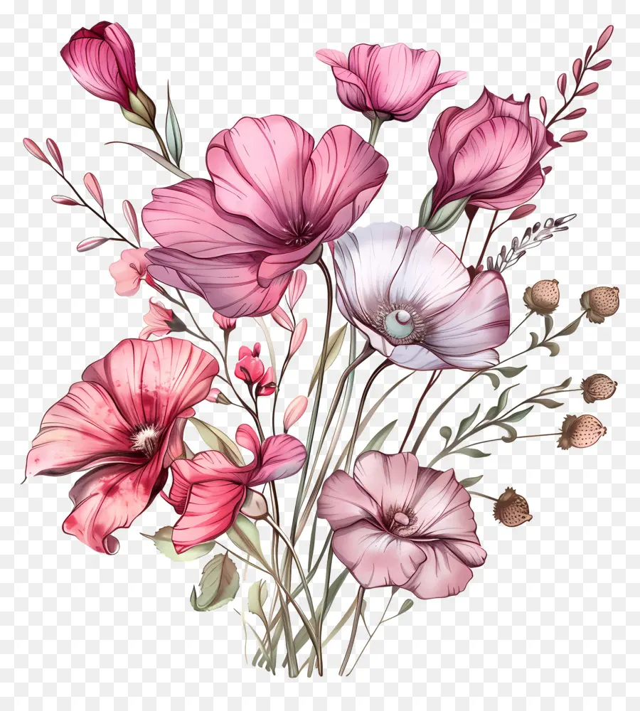 Flores Cor De Rosa，Flores Brancas PNG