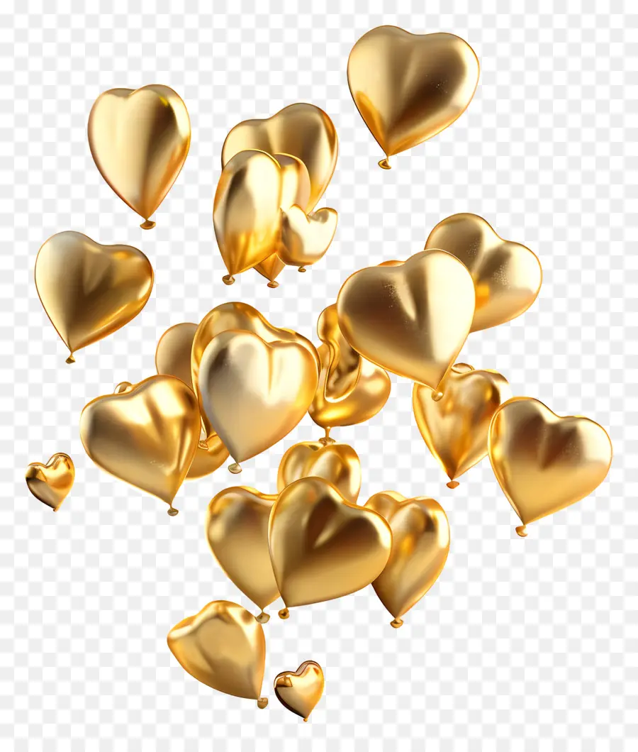 Corações De Ouro Flutuantes，Heartshaped Balões PNG