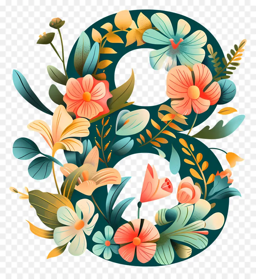 Número 8，Design Floral PNG