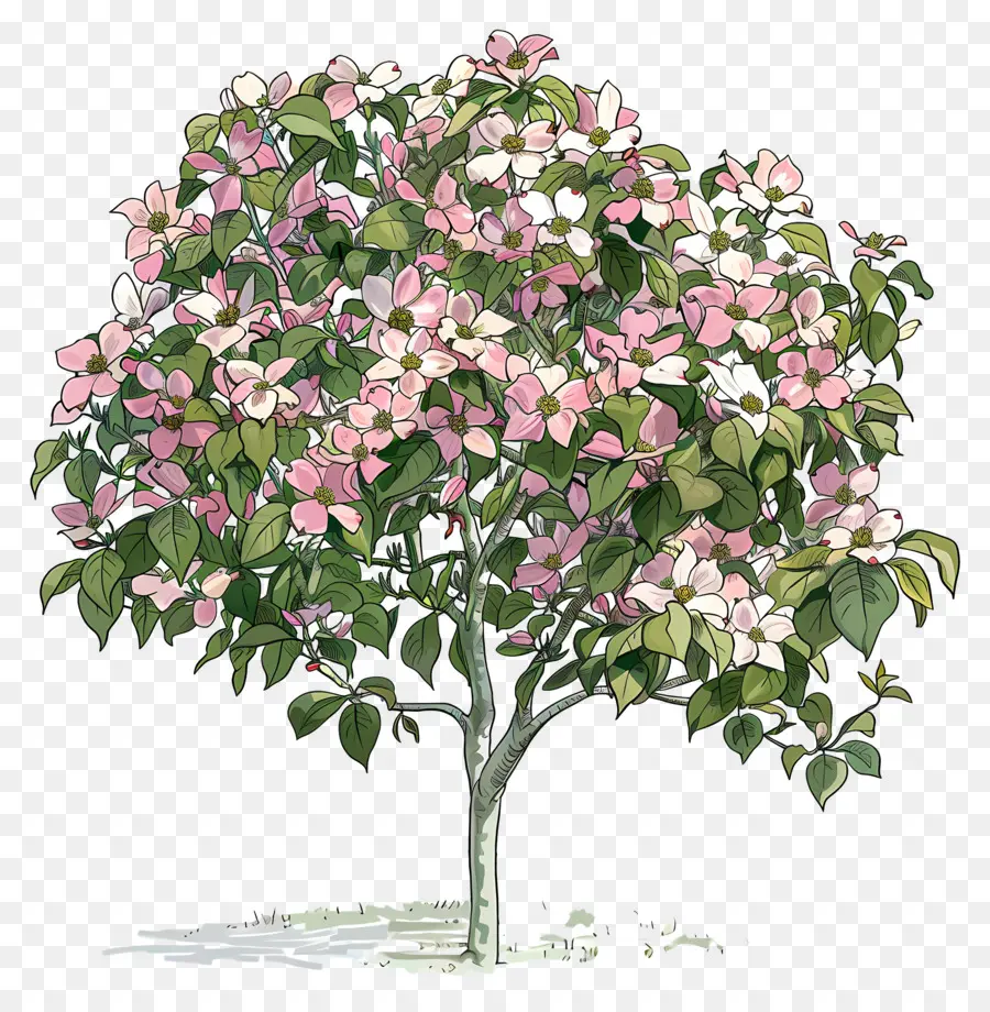 Dogwood Tree，Cor De Rosa E Flores Brancas PNG