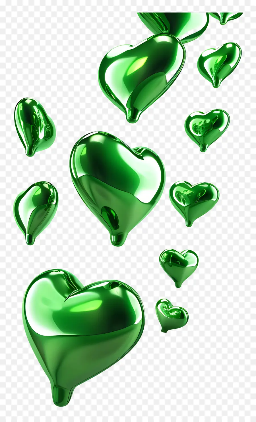 Corações Verdes Flutuantes，Corações Verdes Brilhantes PNG