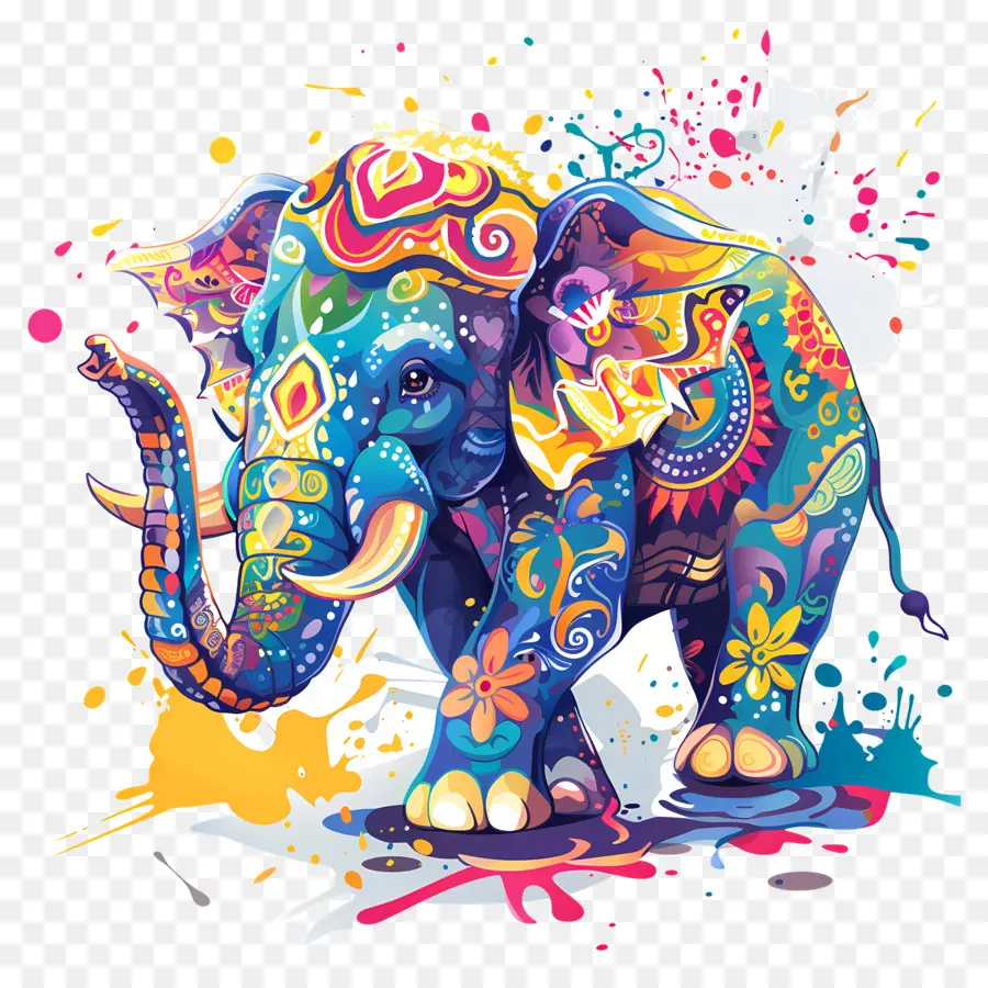 Festival Songkran，Elefante Colorido PNG