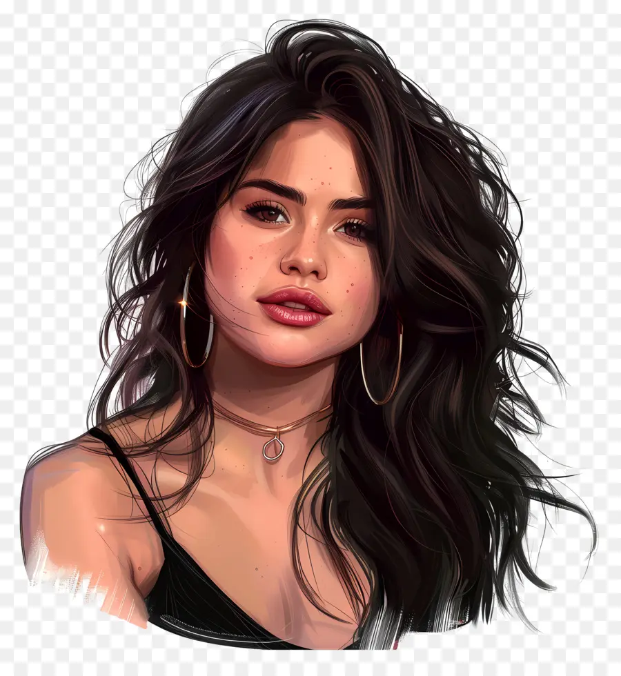 Selena Gomez，Cabelos Longos E Escuros PNG