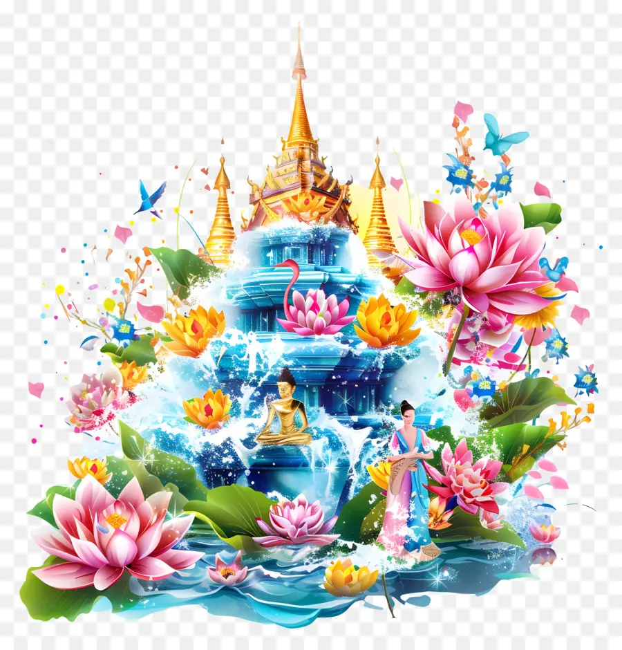 Festival Songkran，Lotus Pond PNG