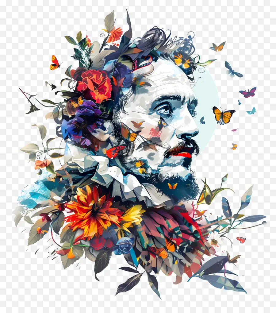 Dia De Shakespeare，Retrato Floral PNG