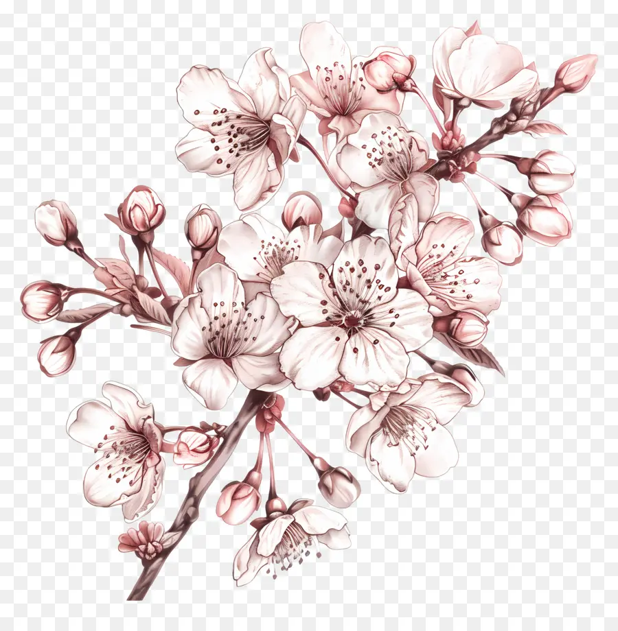 Branch De Cerejeira Florescente，Flor De Cerejeira PNG