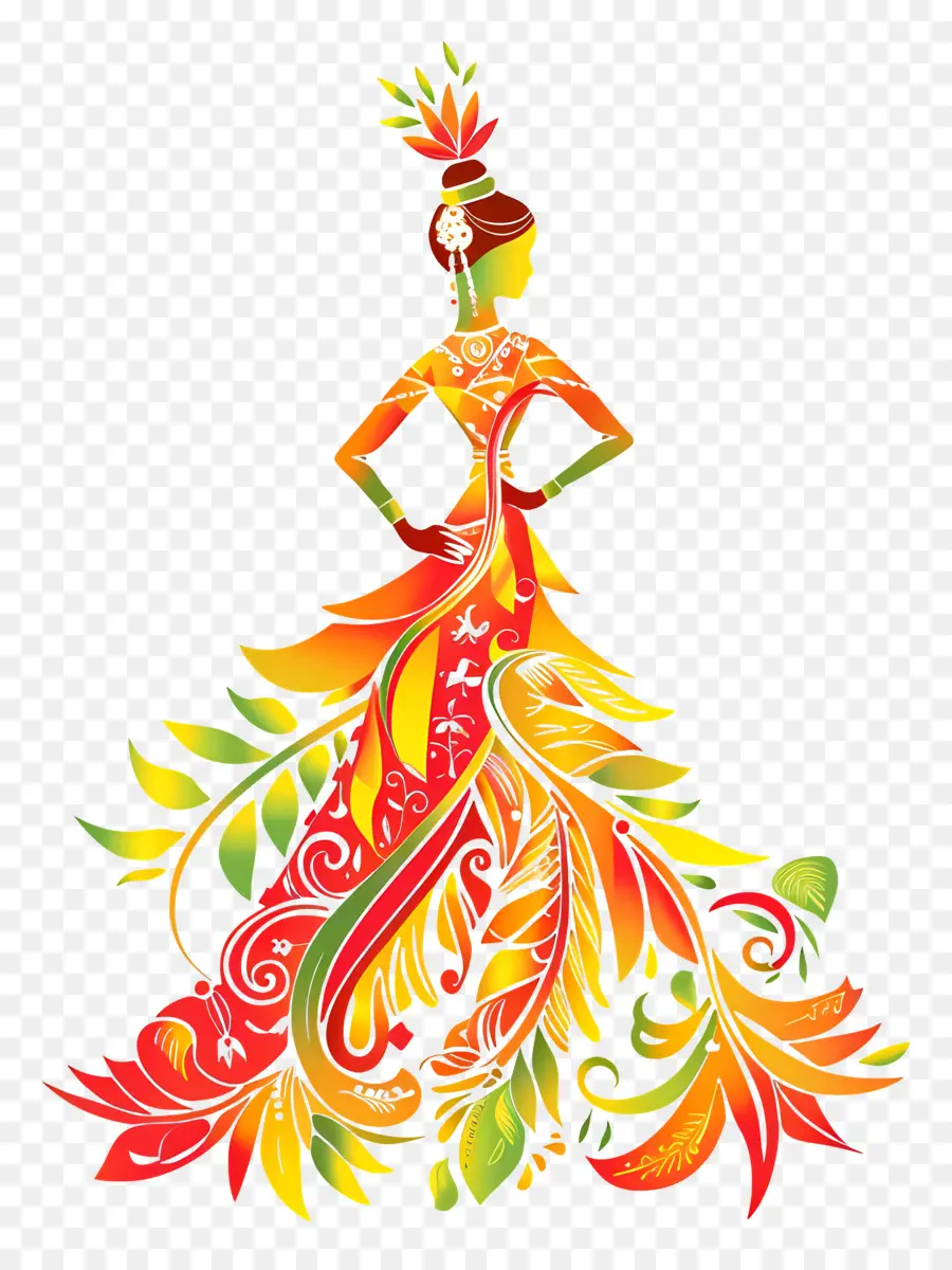 Gudi Padwa，Vestido Floral PNG