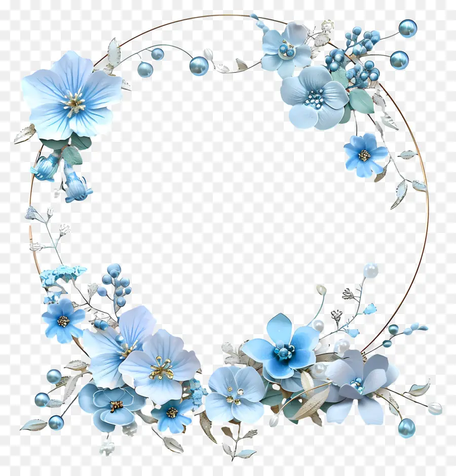 Floral Moldura，Azul Coroa De Flores PNG