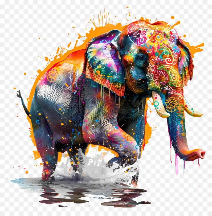 Festival Songkran，Elefante Colorido PNG