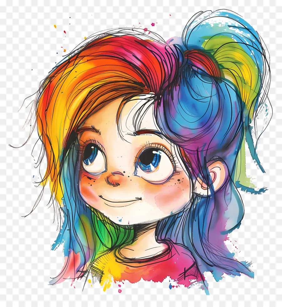 Little Girl，Pintura Colorida PNG