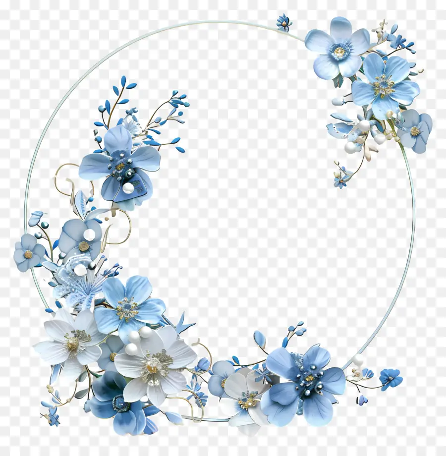 Floral Moldura，Azul Coroa De Flores PNG