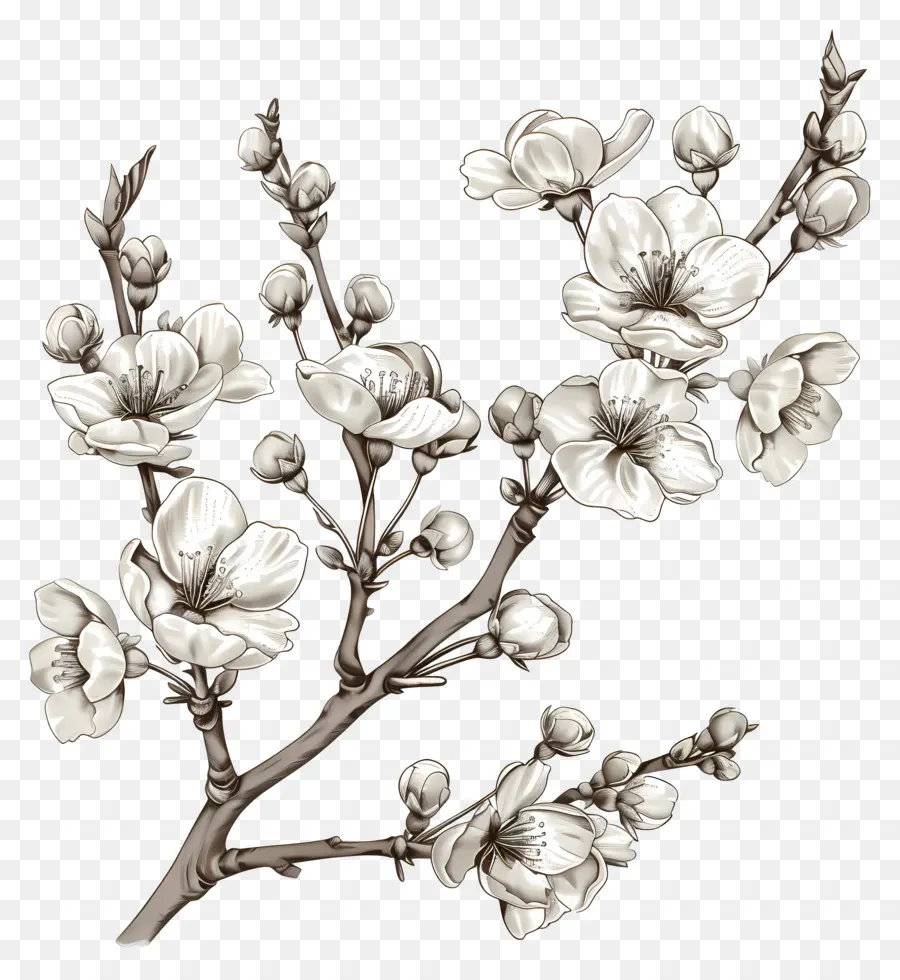 Branch De Cerejeira Florescente，Flores Brancas PNG