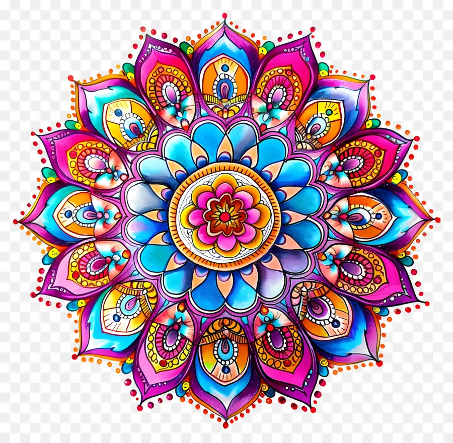 Mandala，Flores Coloridas PNG