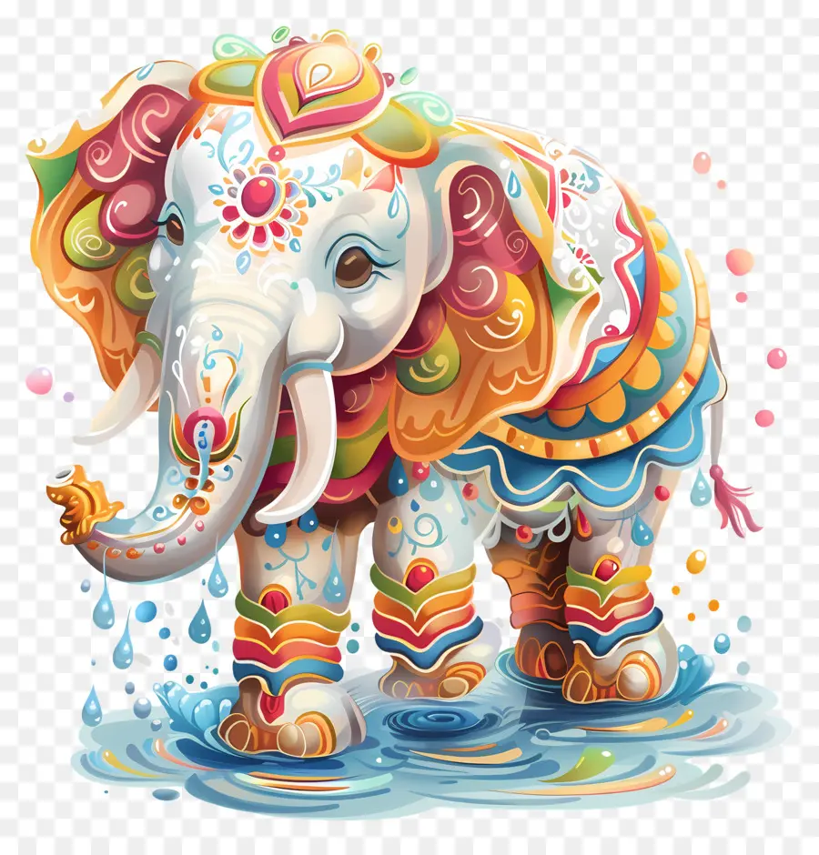 Festival Songkran，Elefante Colorido PNG