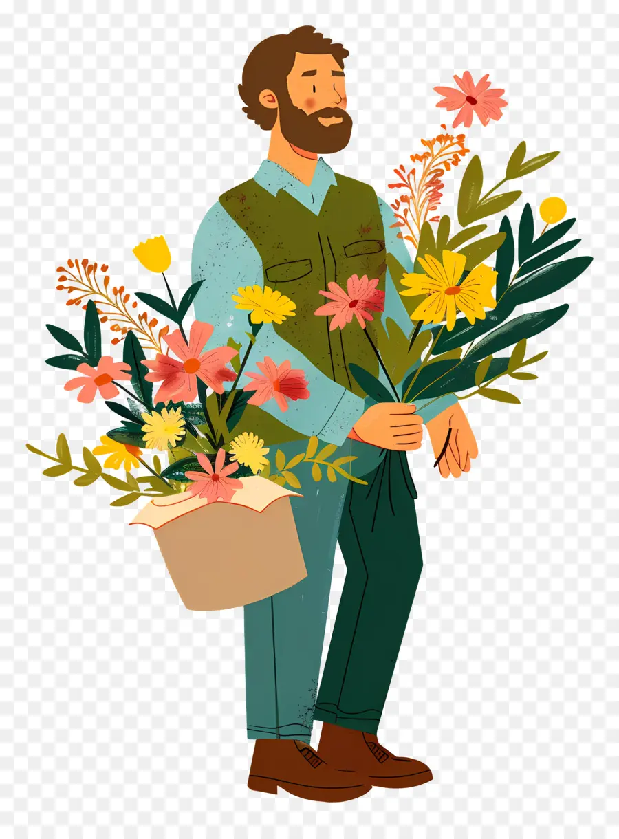 Florista，Homem Com Flores PNG