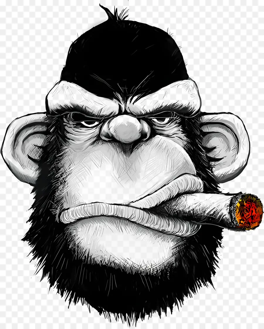 Animal Com Cigarro，Macaco Sério PNG