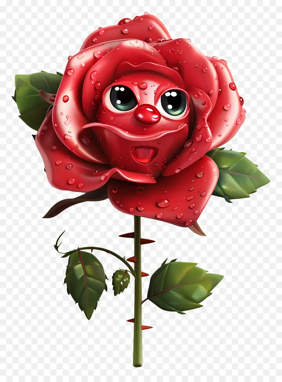 Flores De Desenhos Animados 3d，Rosa Vermelha PNG