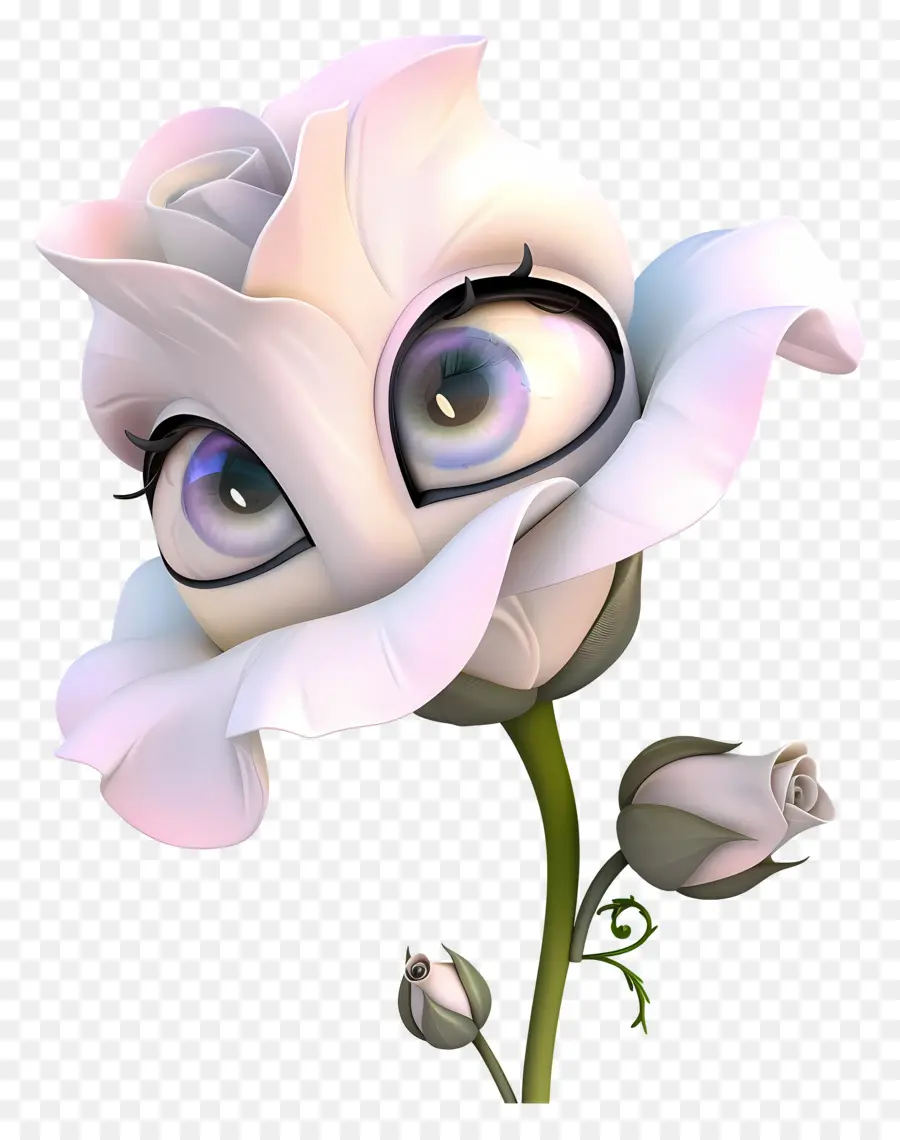 Flores De Desenhos Animados 3d，Rosa Branca PNG