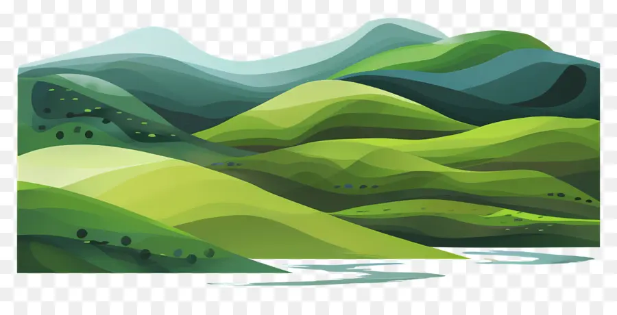 Colinas Verdes，Pintura Em Aquarela PNG