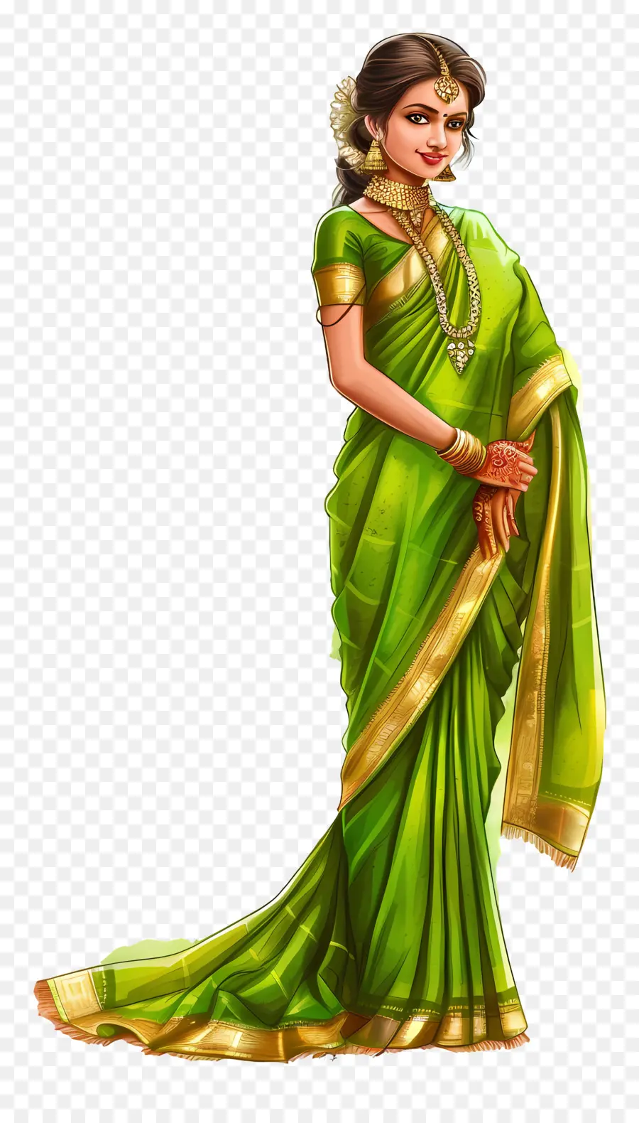 Seda Kanchipuram Desculpe，Sari Verde PNG