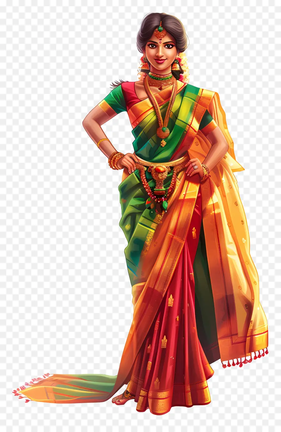 Kancheepuram Pattu Saree，Mulher Tradicional Em Saree PNG