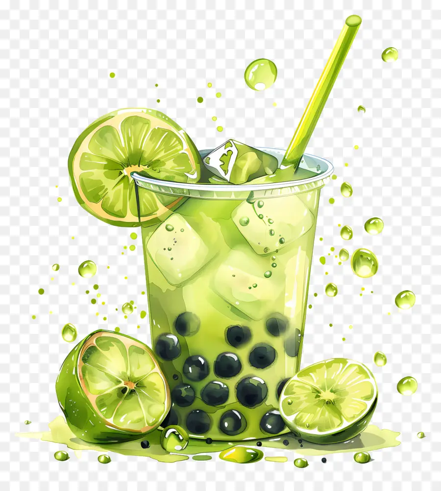 Boba Chá，Bebida Verde PNG