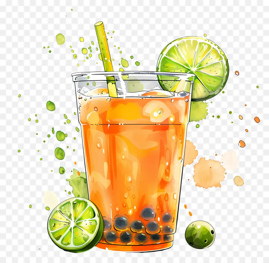 Boba Chá，Orange Drink PNG