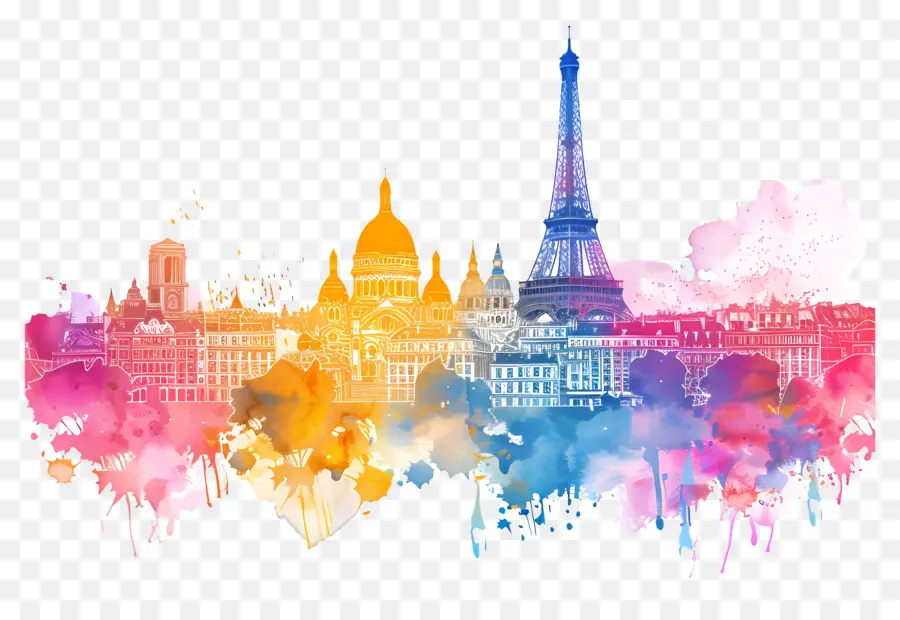 Paris，Pintura Do Horizonte Da Cidade PNG