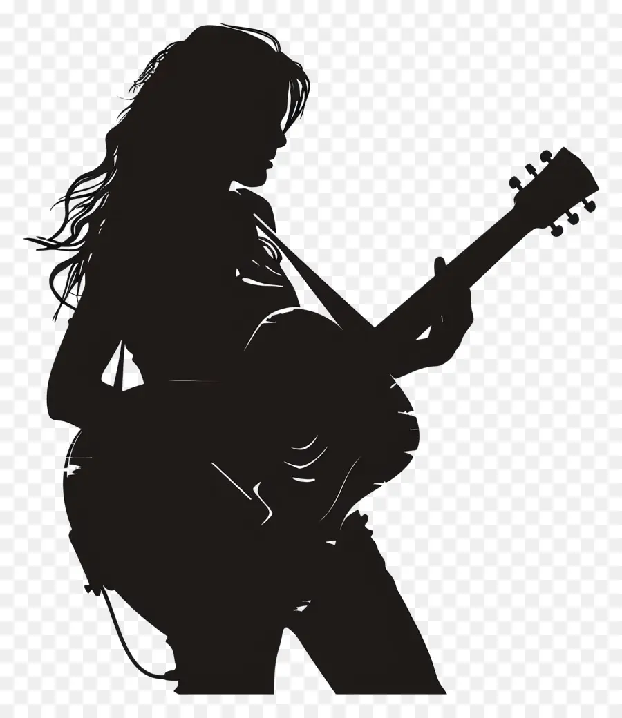 Guitarrista Feminina，Silhueta PNG