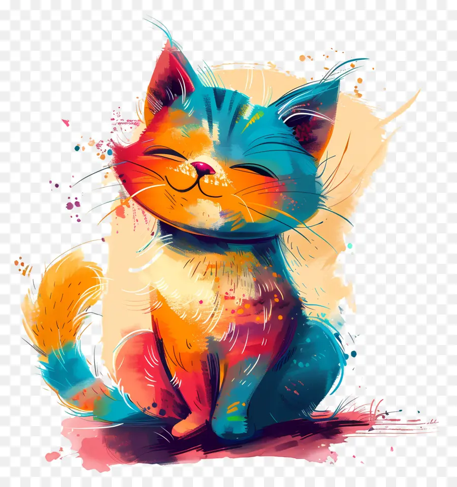 Happy Cat，Pintura Colorida De Gatos PNG