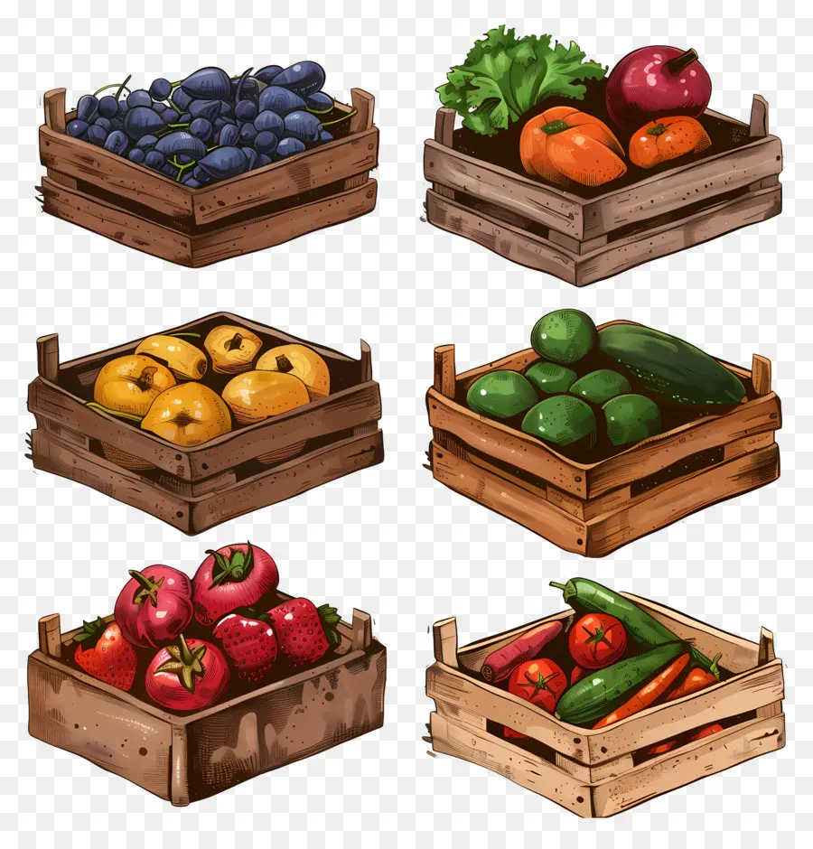 Frutas E Legumes，Caixas De Madeira PNG