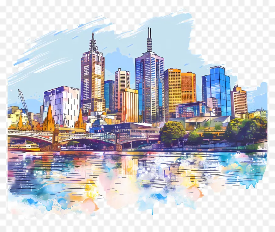 Skyline Da Cidade De Melbourne，Paisagem Urbana PNG