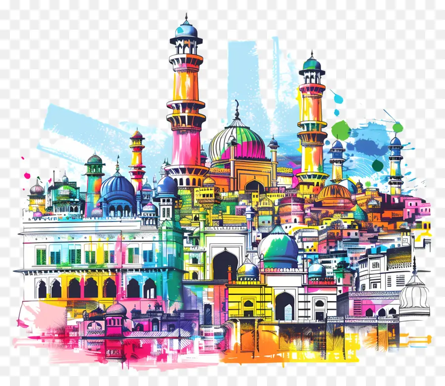 Hyderabad Skyline，Pintura Da Mesquita PNG