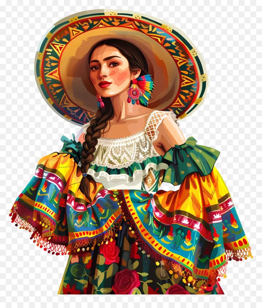 Cinco De Maio，Mulher Em Vestido Tradicional PNG