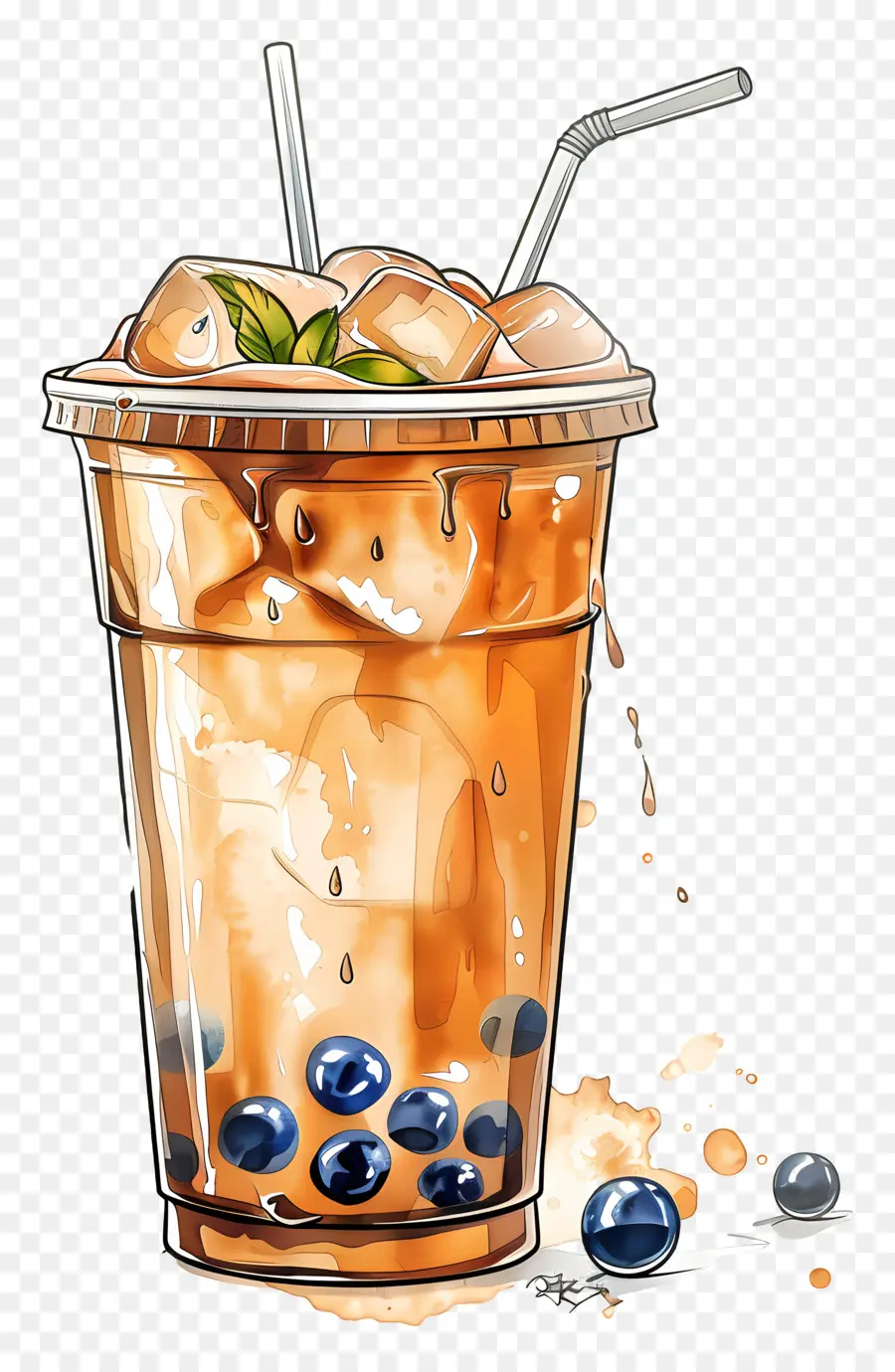 Boba Chá，Mirtilos PNG