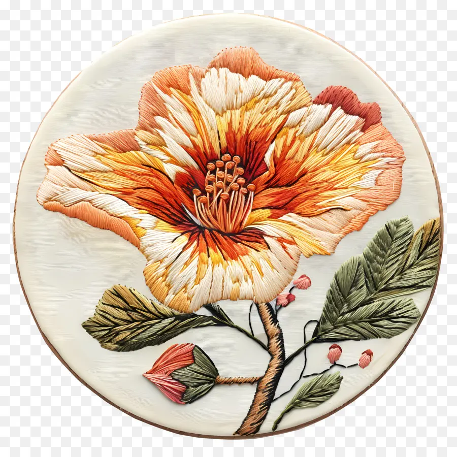 Bordados De Flores，Hibisco Laranja PNG