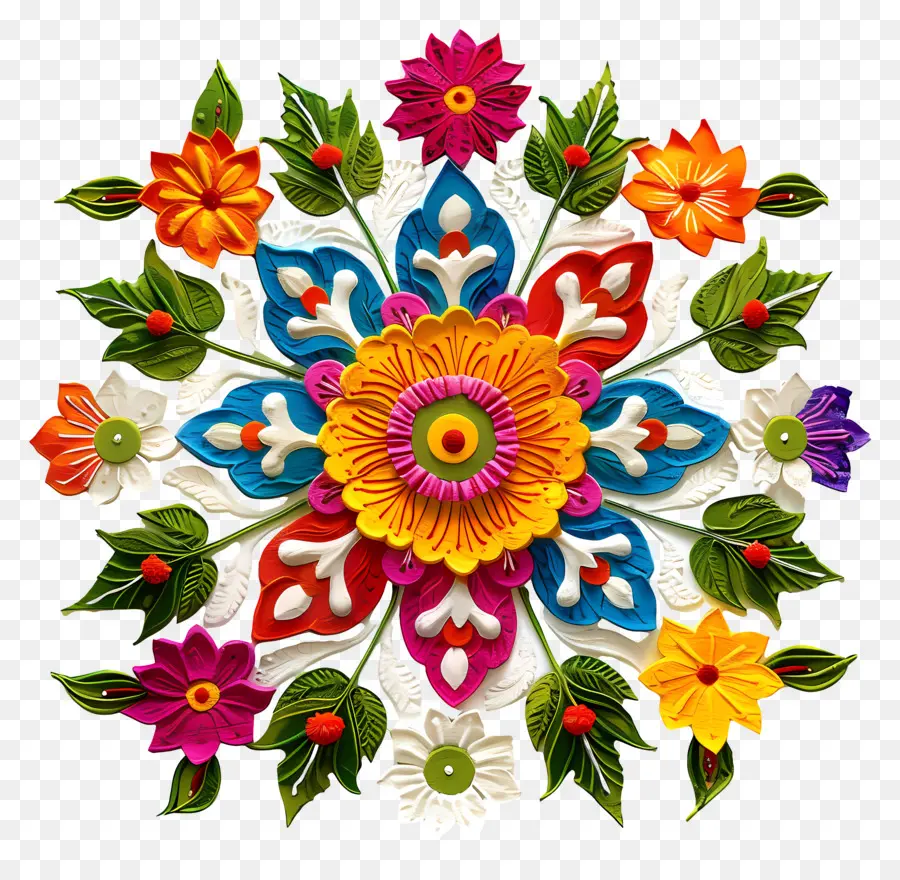 Diwali Flower Rangoli，Arranjo De Flores Colorido PNG