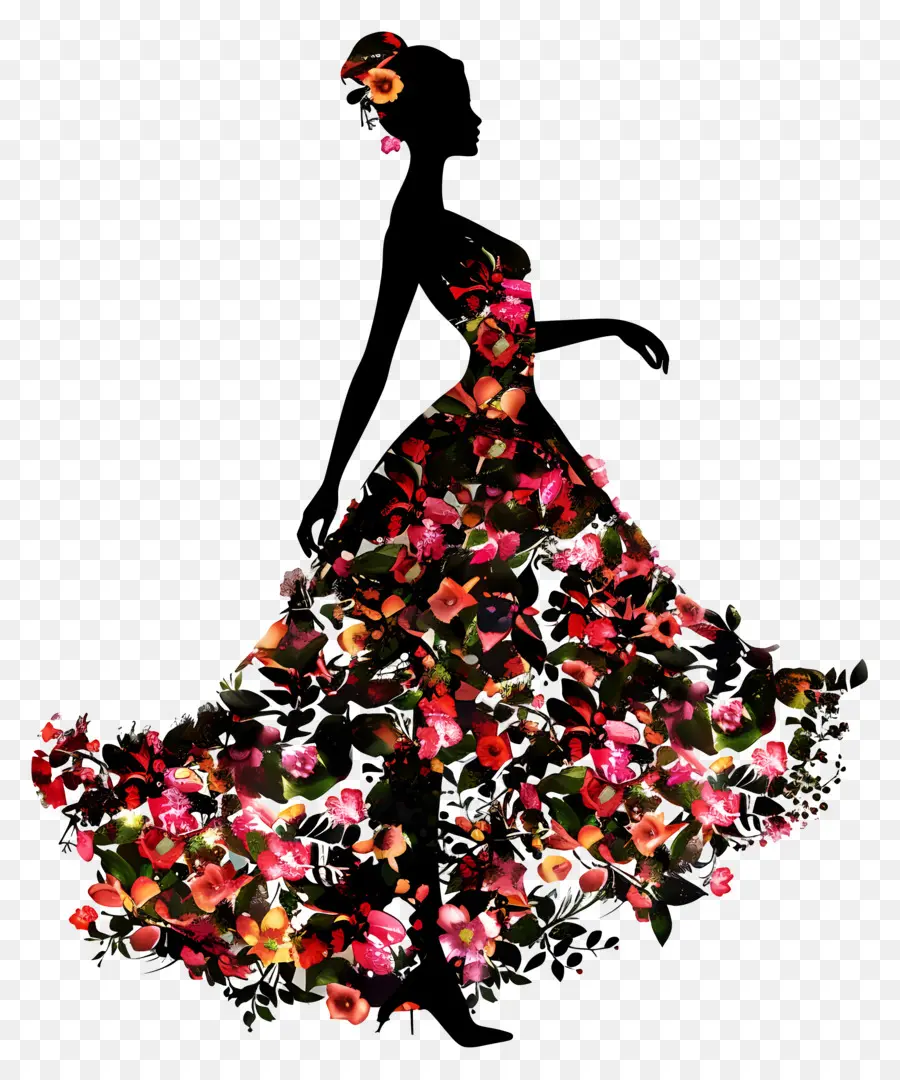 Silhueta De Barbie，Pintura De Vestido Floral PNG