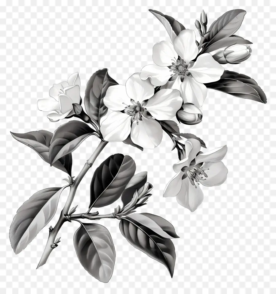 Jasmim Branco，Flores Preto E Branco PNG