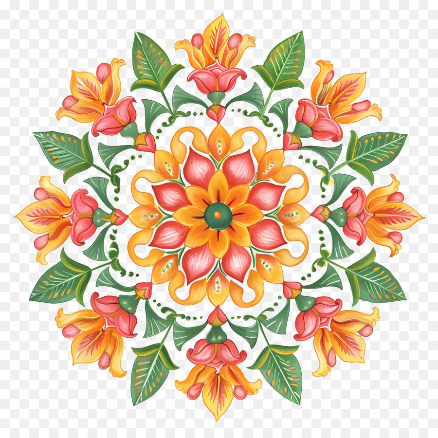 Flor Rangoli，Aquarela Floral PNG