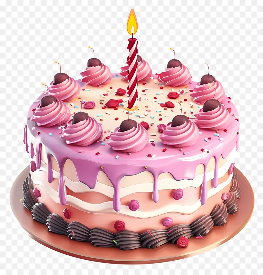 Bolo De Aniversário，Glacê Rosa PNG