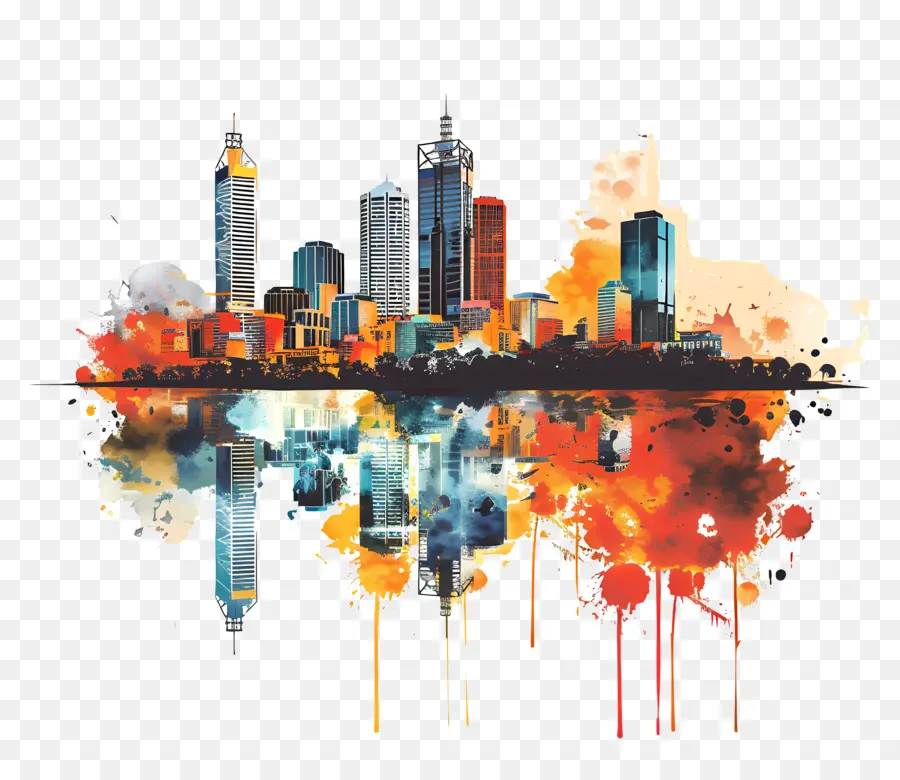 Horizonte Da Cidade De Perth，Pintura Do Horizonte Da Cidade PNG