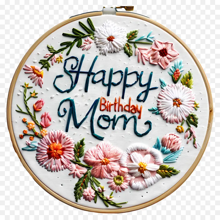 Feliz Aniversário Mãe，Embroidery PNG