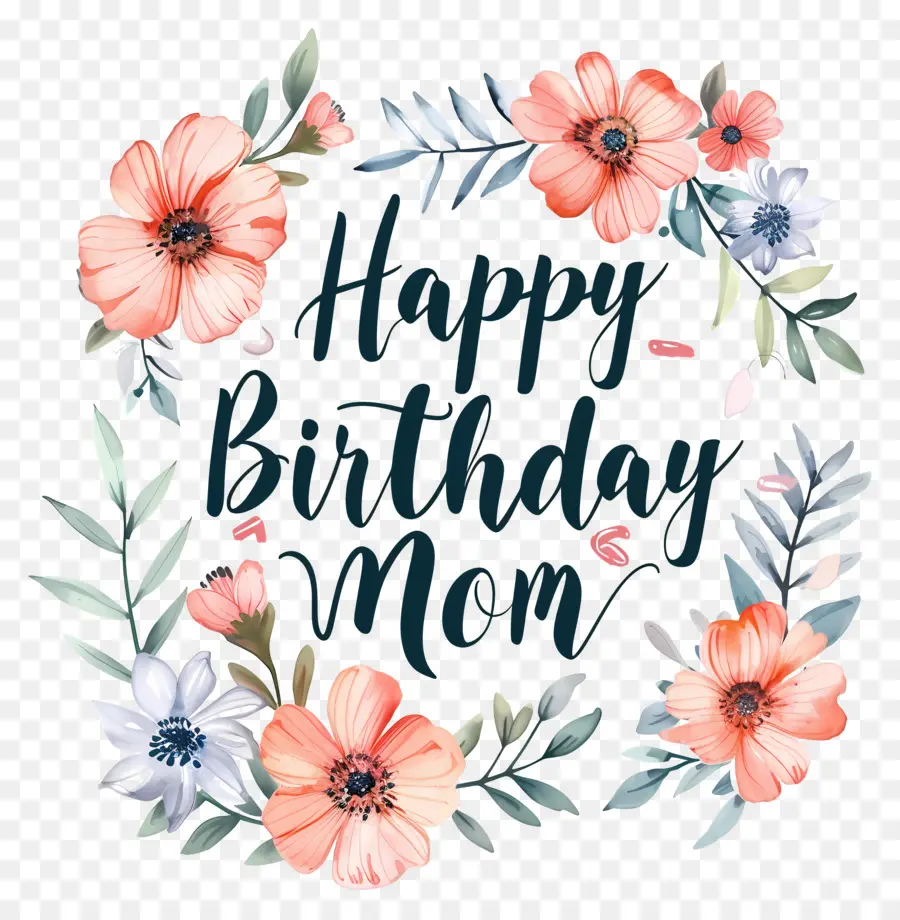 Feliz Aniversário Mãe，Design Floral PNG