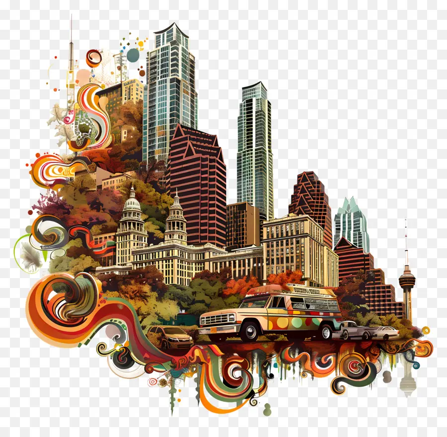 Austin Skyline，Mural Da Paisagem Urbana PNG
