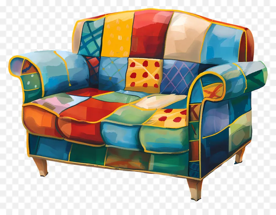 único Sofa，Sofá Colorido PNG