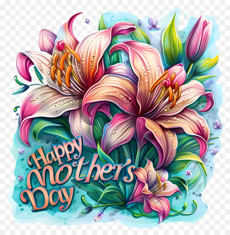 Feliz Dia Das Mães，Lírios Cor De Rosa PNG