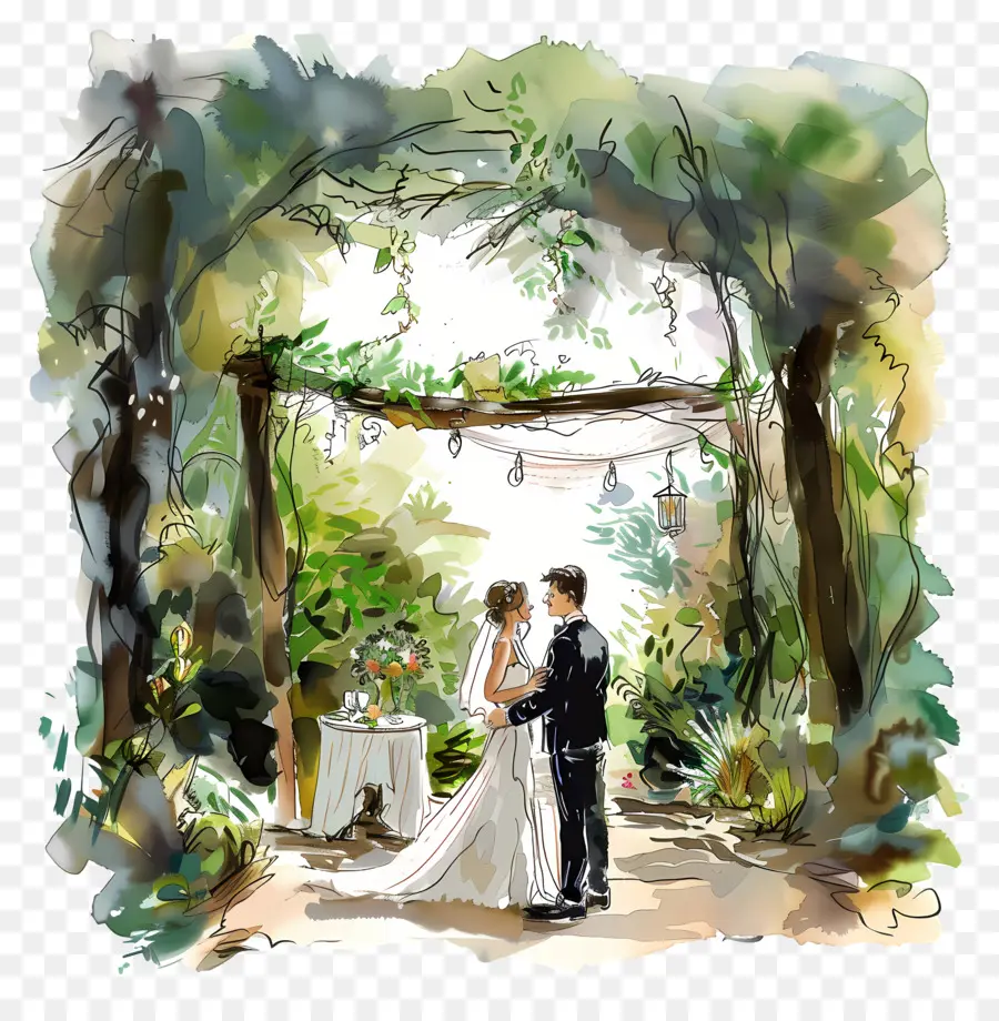 Casamento Ao Ar Livre，Pintura Em Aquarela PNG