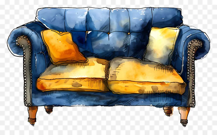 único Sofa，Sofá De Couro Azul PNG